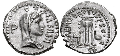 Q Caepio Brutus denarius